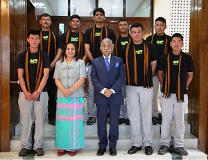 The Governor of Arunachal Pradesh Brig. (Dr.) B.D. Mishra (Retd) with the Mount Everest conquerors� team from National Institute for Mountaineering and Allied Sports (NIMAS), Dirang, who scaled the peak on 19th and 20th May 2018, at Raj Bhavan, Itanagar. 